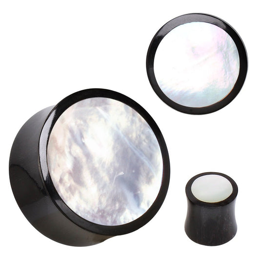 Organic Buffalo Horn Saddle Plug with Mother of Pearl Inlay — Sold as Pair