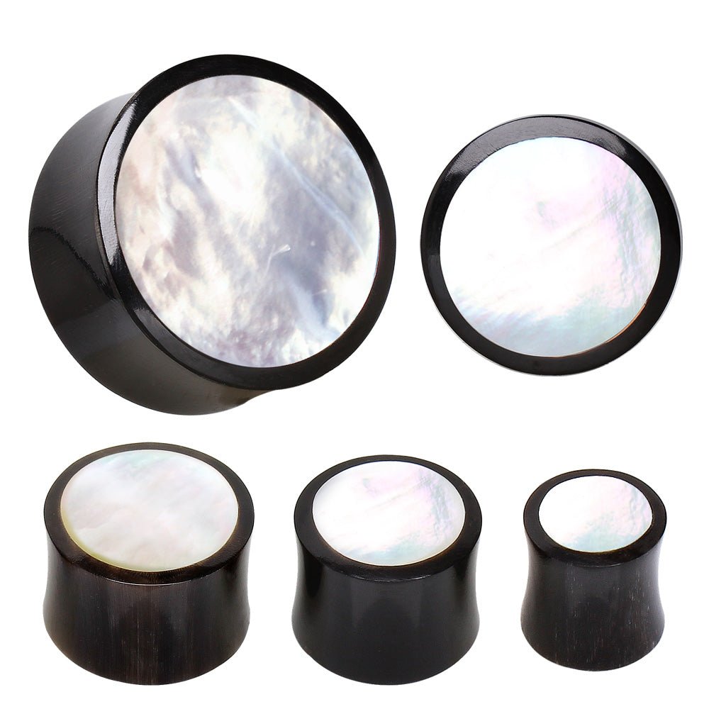 Organic Buffalo Horn Saddle Plug with Mother of Pearl Inlay — Sold as Pair