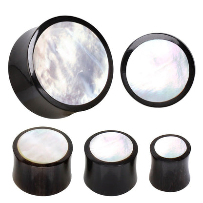 Organic Buffalo Horn Saddle Plug with Mother of Pearl Inlay — Sold as Pair