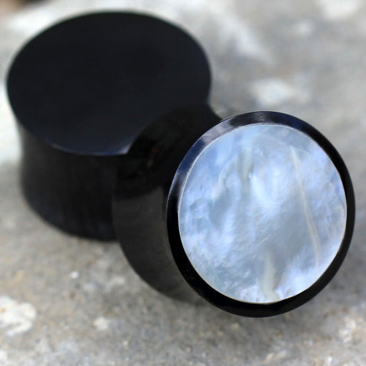 Organic Buffalo Horn Saddle Plug with Mother of Pearl Inlay — Sold as Pair