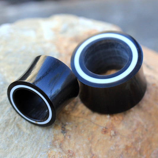 Organic Buffalo Horn Tunnel Plug with Bone Inlay — Sold as Pair