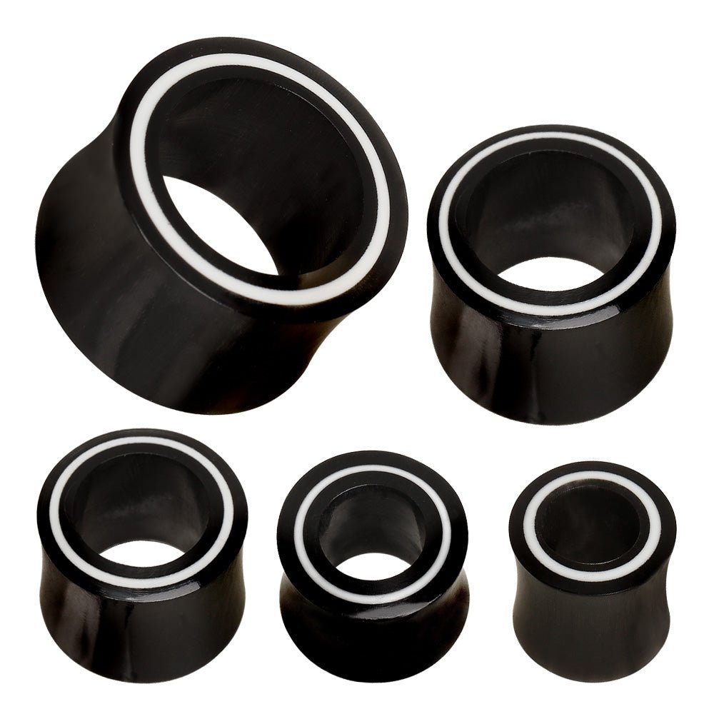 Organic Buffalo Horn Tunnel Plug with Bone Inlay — Sold as Pair