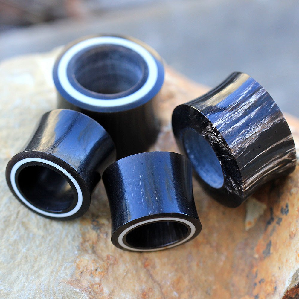Organic Buffalo Horn Tunnel Plug with Bone Inlay — Sold as Pair