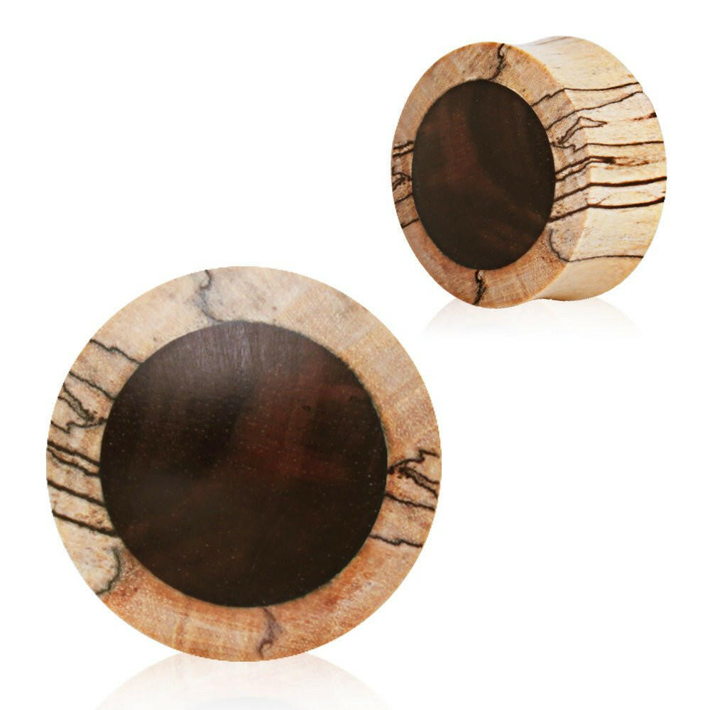 Organic Crocodile Wood Saddle Plug with Ebony Inlay Plugs Impulse Piercings 2 gauge (6mm)