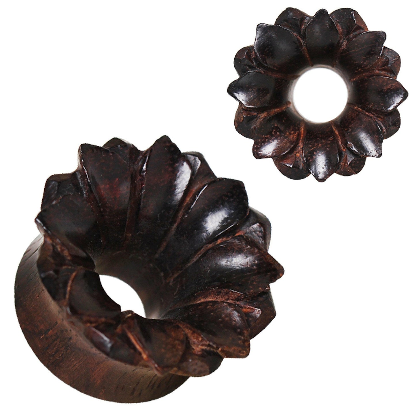 Organic Dark Brown Sono Wood Lotus Blossom Tunnel Plug Earrings Plugs Impulse Piercings 0 gauge