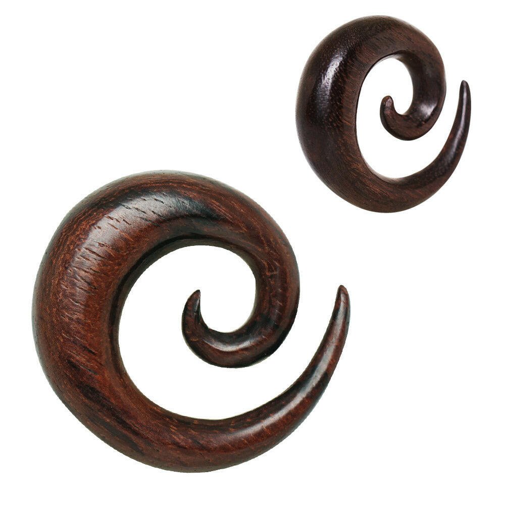 Organic Dark Brown Sono Wood Spiral Taper Tapers Impulse Piercings 6 gauge