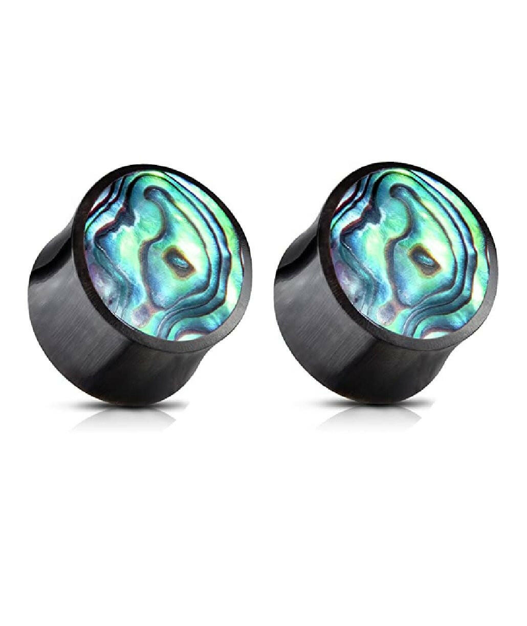 Organic Horn Abalone Inlay Saddle Fit Plugs Plugs Impulse Piercings 4GA (5mm)