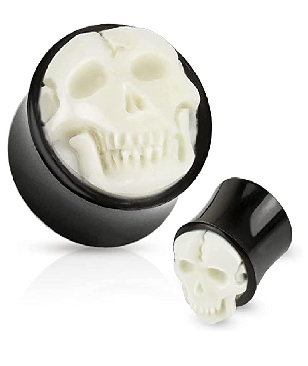 Organic Horn Bone Skull Hand Carved Inlay with Saddle Plugs Plugs Impulse Piercings 0GA (8mm)