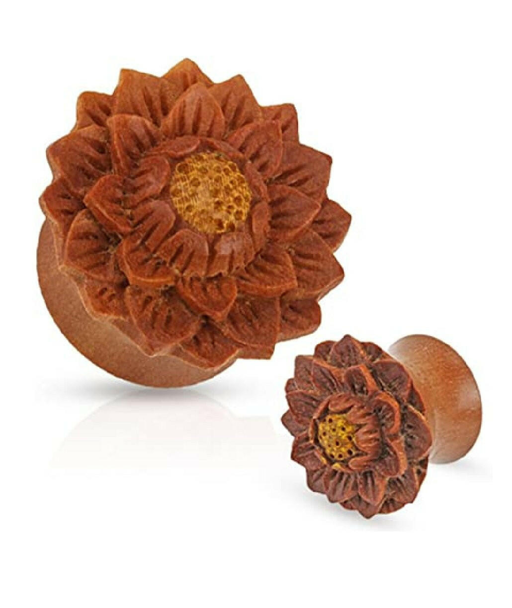 Organic Lotus Flower Hand Carved Jackfruit Tree Saddle Fit Plugs Plugs Impulse Piercings 0GA (8mm)