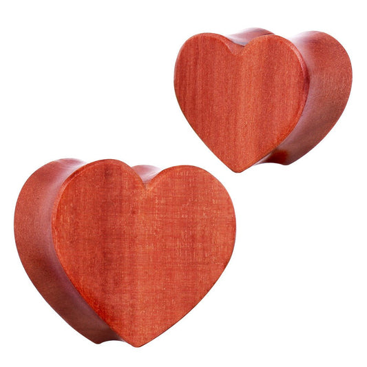 Organic Red Cherry Wood Heart Saddle Plug — Sold as Pair