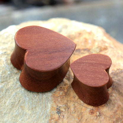 Organic Red Cherry Wood Heart Saddle Plug — Sold as Pair