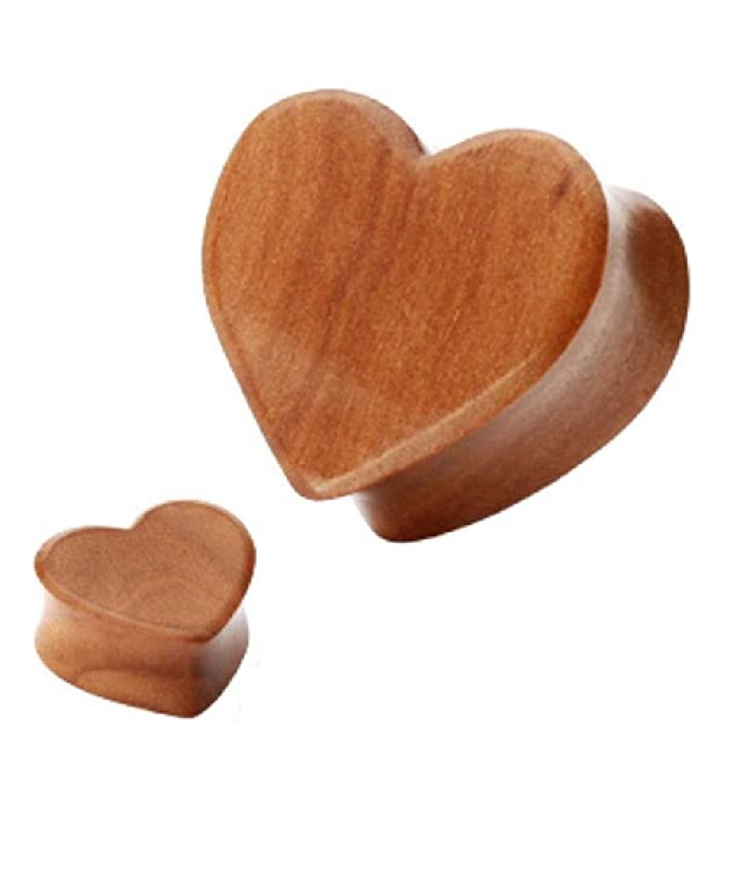 Organic Red Cherry Wood Heart Shape Double Flared Plugs Plugs Impulse Piercings 0GA (8mm)