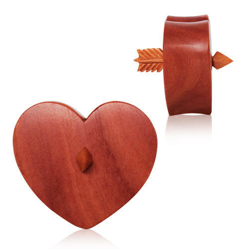 Organic Sawo Wood Arrowed Heart Saddle Plug Plugs Impulse Piercings 1/2" (12mm)