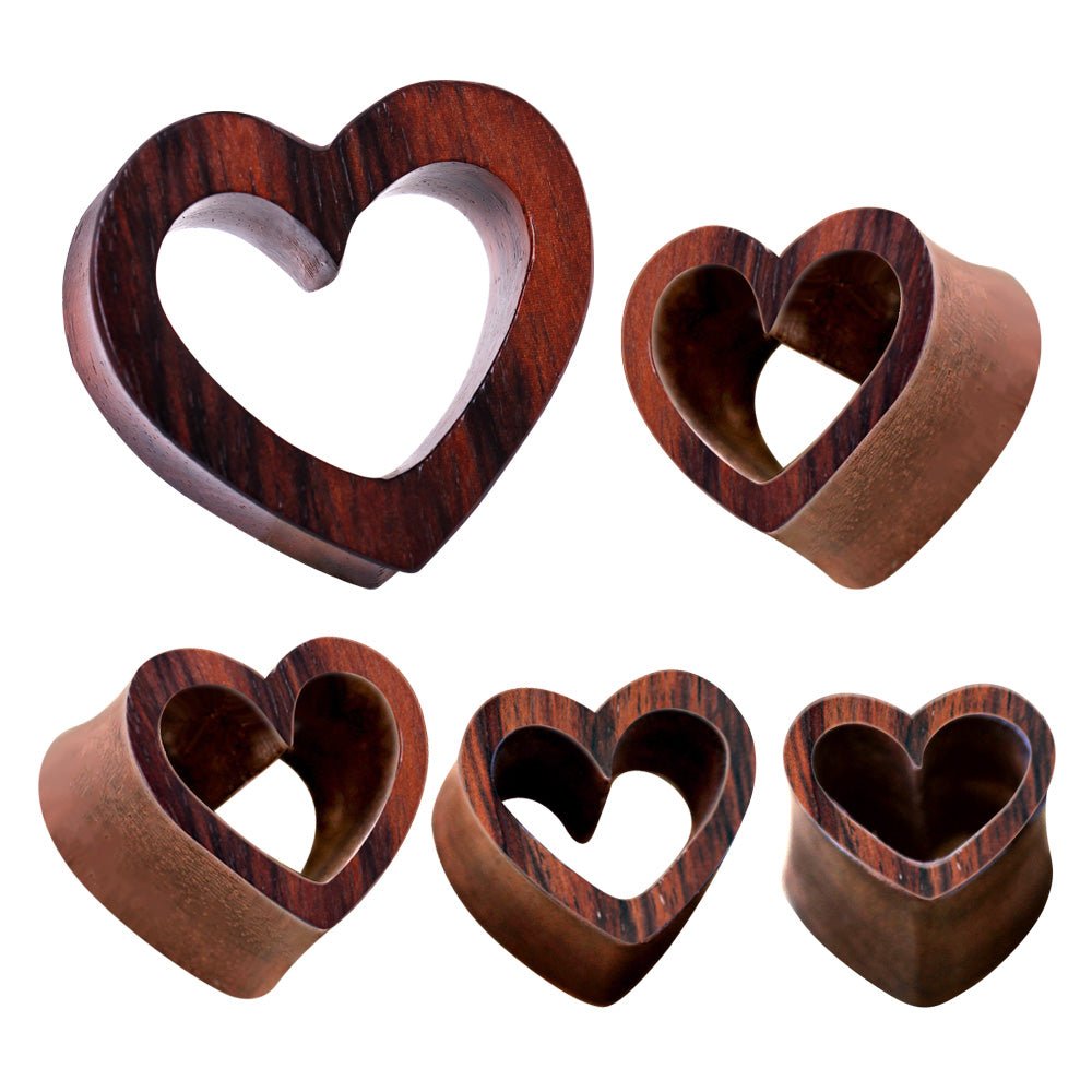 Organic Sono Wood Heart Tunnel Plug — Sold as Pair