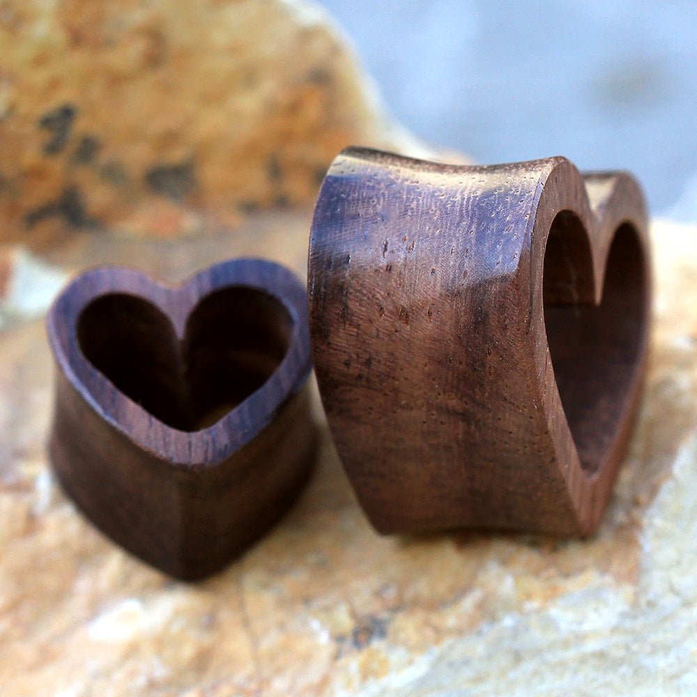 Organic Sono Wood Heart Tunnel Plug — Sold as Pair