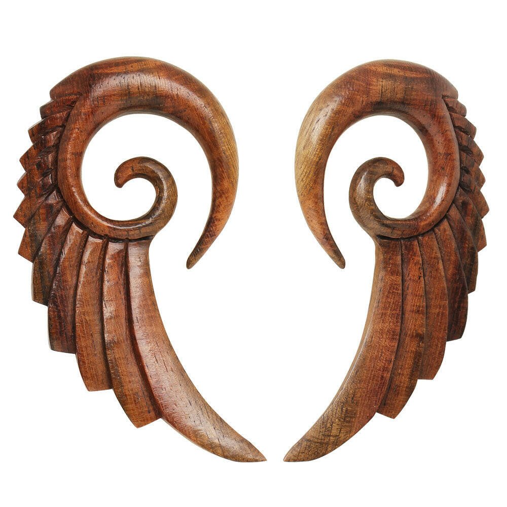 Organic Sono Wood Swan's Wing Spiral Taper Tapers Impulse Piercings 6 gauge