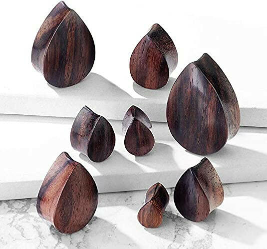 Organic Sono Wood Tear Drop Shape Double Flared Saddle Plugs Plugs Impulse Piercings