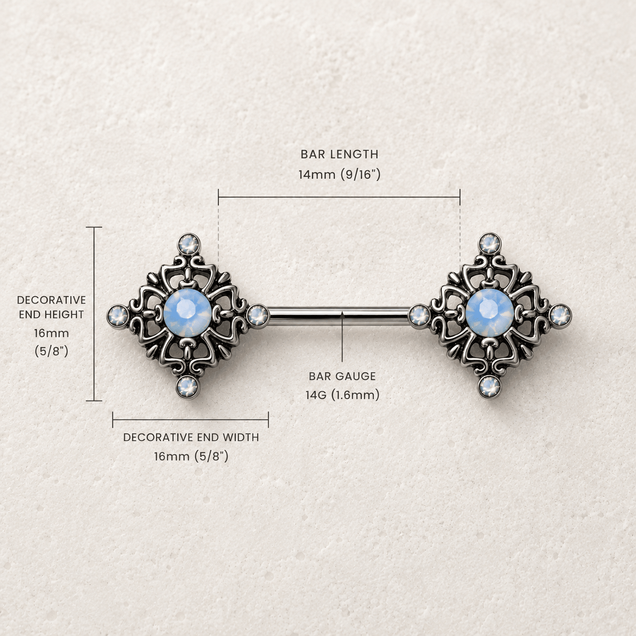 Stainless Steel Ornate  Nipple Bar - Skin Metals
