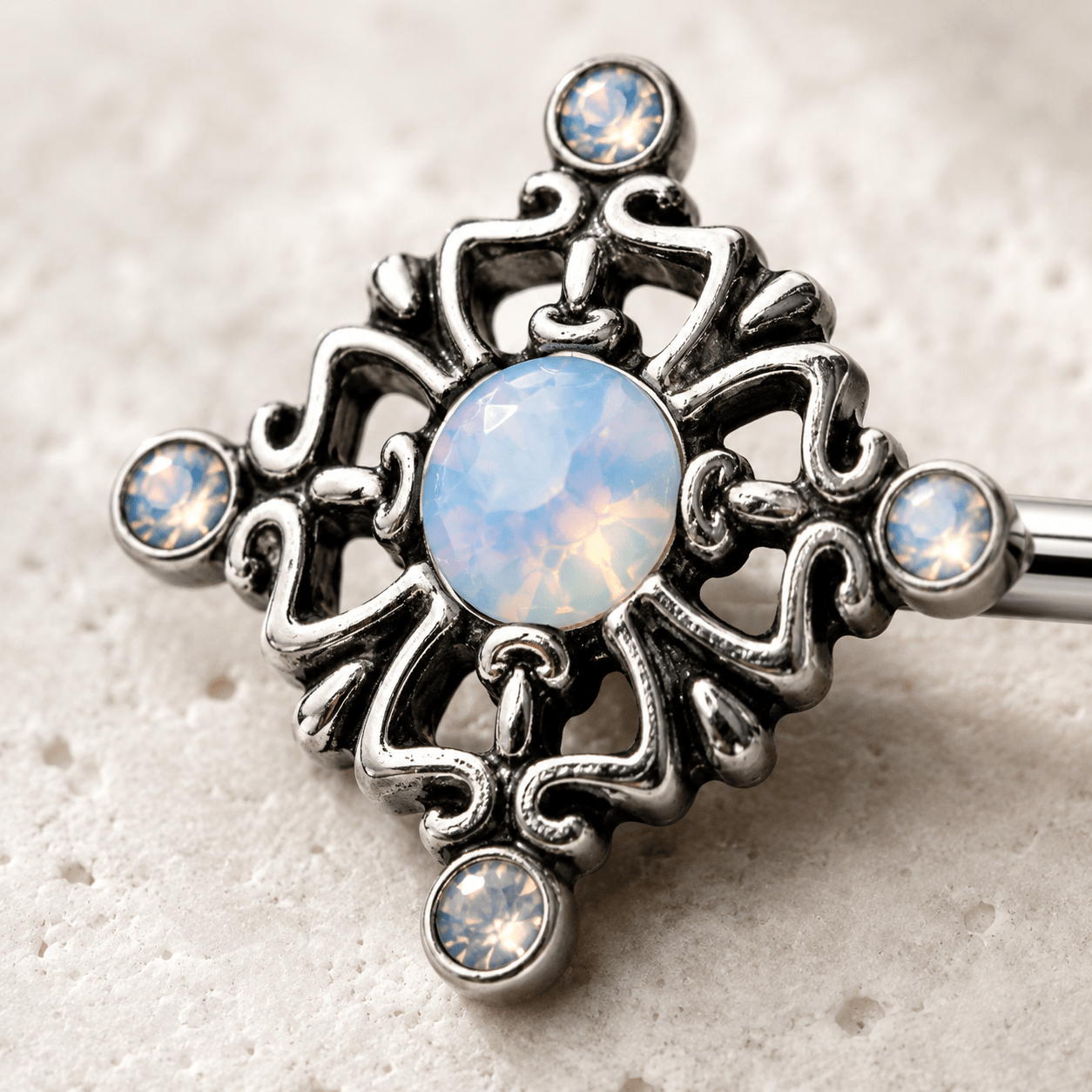 Stainless Steel Ornate  Nipple Bar - Skin Metals