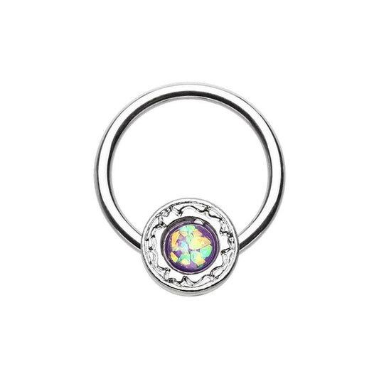 Ornate Round Opal Steel Captive Bead Ring Captive Bead Impulse Piercings 5/16" (8mm)