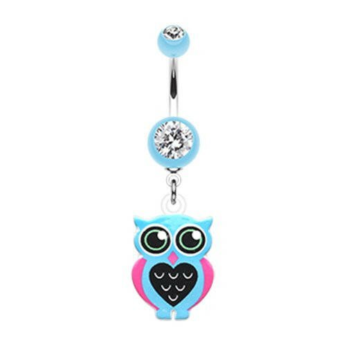 Owl Love Belly Button Ring Navel Ring Impulse Piercings Light Blue