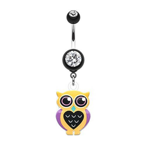 Owl Love Belly Button Ring Navel Ring Impulse Piercings Black