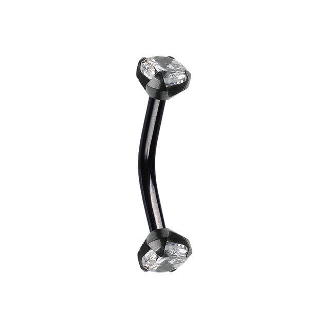 Cubic Black CZ Gem Internally Threaded Prong Curved Barbell Eyebrow Ring Eyebrow Ring Skin Metals