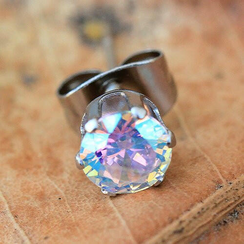 Pair of 316L Stainless Steel Aurora Borealis Round CZ Stud Earrings Earring Impulse Piercings