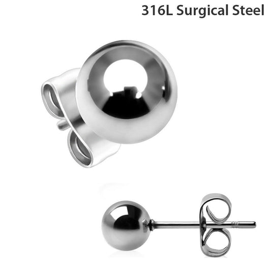 Pair of 316L Stainless Steel Ball Stud Earrings Earring Impulse Piercings 2.5mm