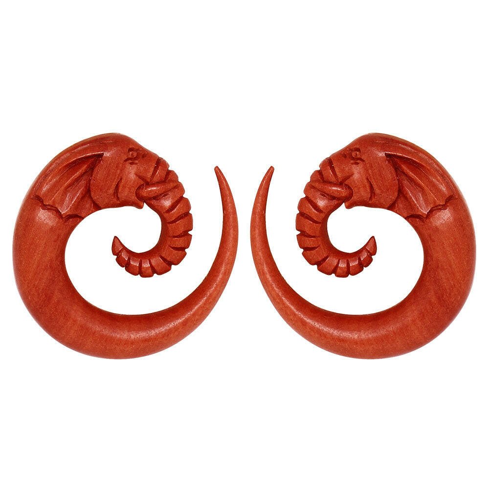 Pair of Organic Sawo Wood Elephant Head Spiral Taper Tapers Impulse Piercings 2GA