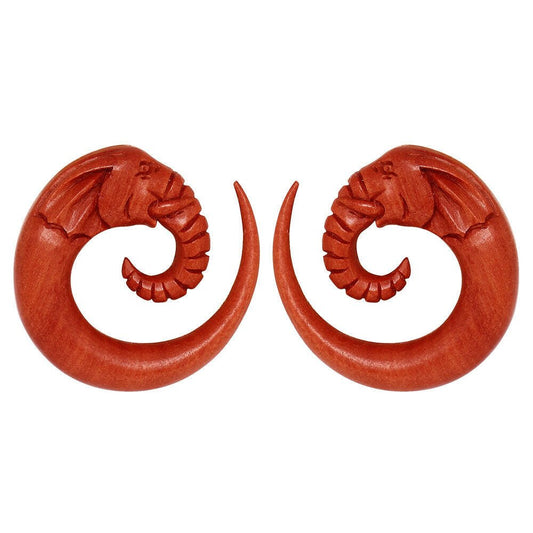 Pair of Organic Sawo Wood Elephant Head Spiral Taper Tapers Impulse Piercings 2GA