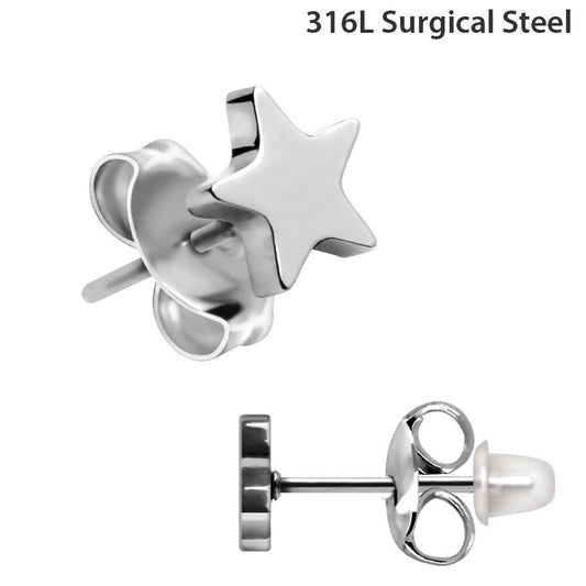 Pair of Stainless Steel Star Stud Earrings