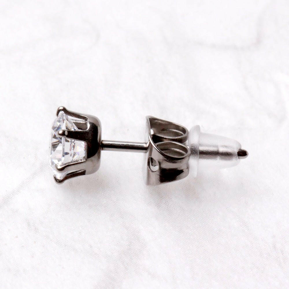 Pair of Titanium Clear Round CZ Stud Earrings Earring Impulse Piercings