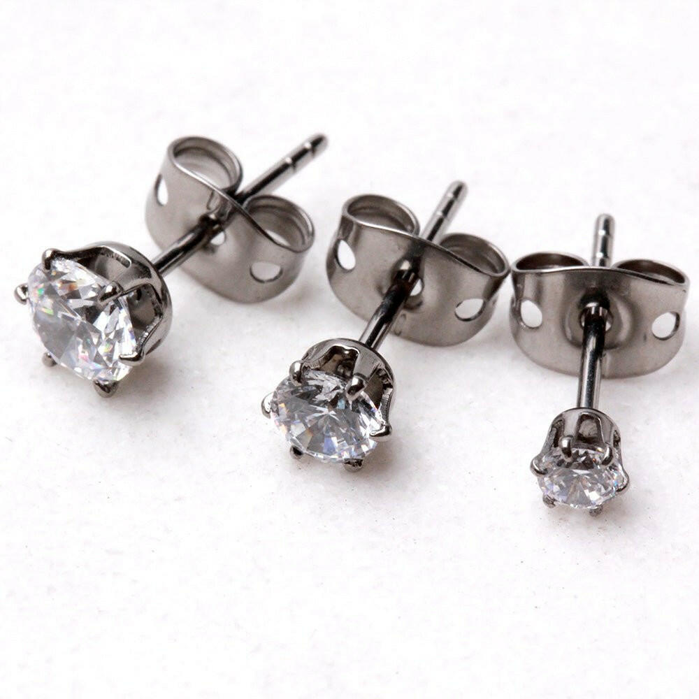 Pair of Titanium Clear Round CZ Stud Earrings Earring Impulse Piercings