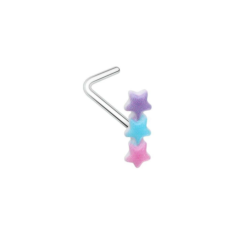 Pastel Kawaii Multi Star L-Shaped Nose Ring Impulse Piercings