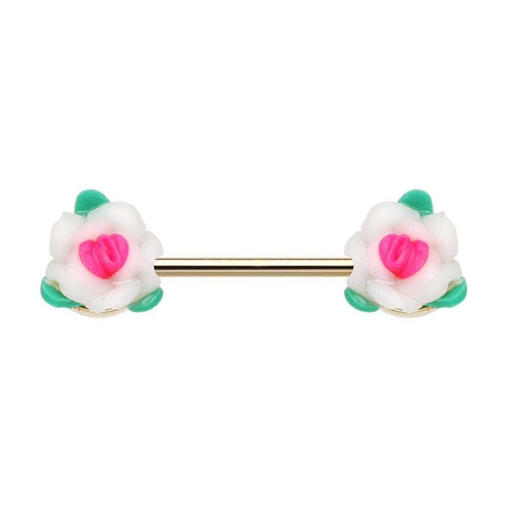 Pastel Roses Flower Nipple Barbell Ring Nipple Ring Impulse Piercings