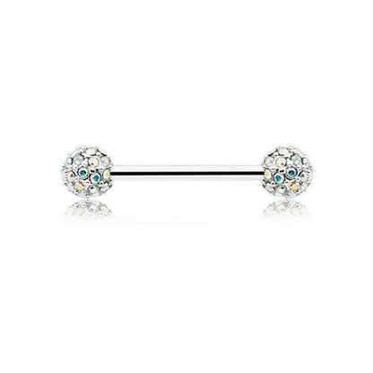 Pave Diamond Full Dome Cluster Nipple Barbell Ring Nipple Ring Impulse Piercings 14 GA (1.6mm) Aurora Borealis