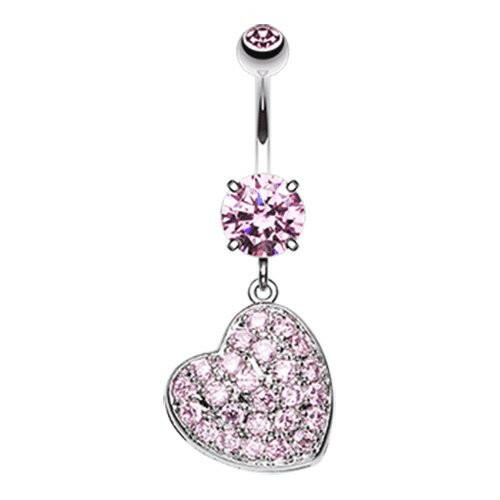 Pave Heart Sparkle Cubic Zirconia Belly Button Ring Navel Ring Impulse Piercings Pink