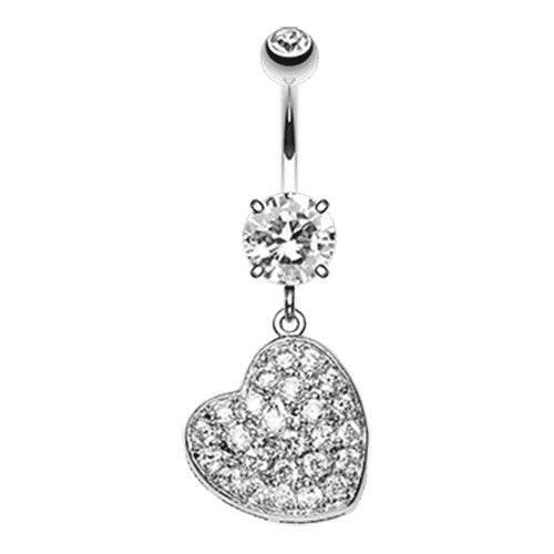 Pave Heart Sparkle Cubic Zirconia Belly Button Ring Navel Ring Impulse Piercings Clear