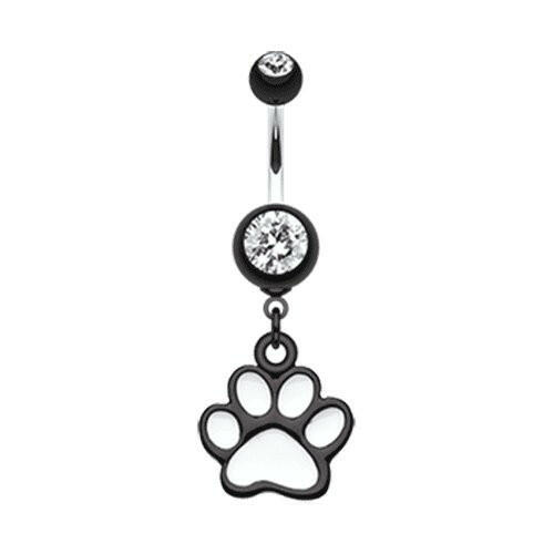 Paw Print Belly Button Ring Navel Ring Impulse Piercings Black