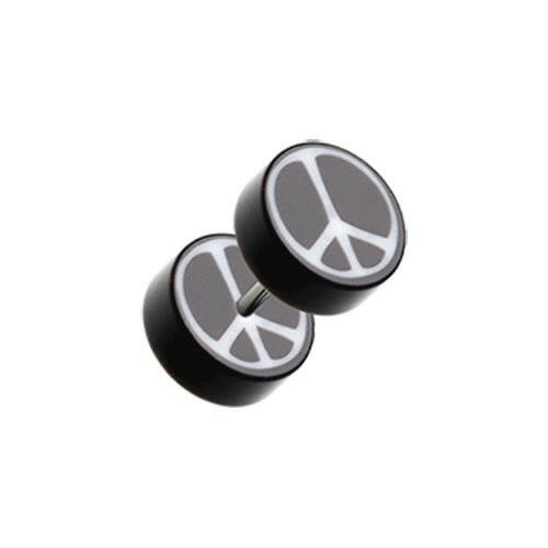 Peace Retro UV Acrylic Fake Plug Fake Plug Impulse Piercings 16 gauge (1.2mm) Black