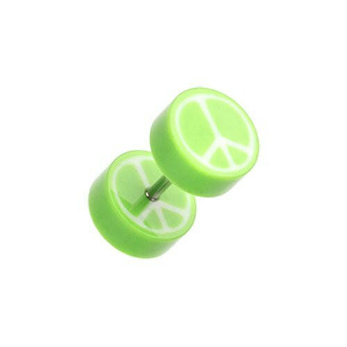 Peace Retro UV Acrylic Fake Plug Fake Plug Impulse Piercings 16 gauge (1.2mm) Green