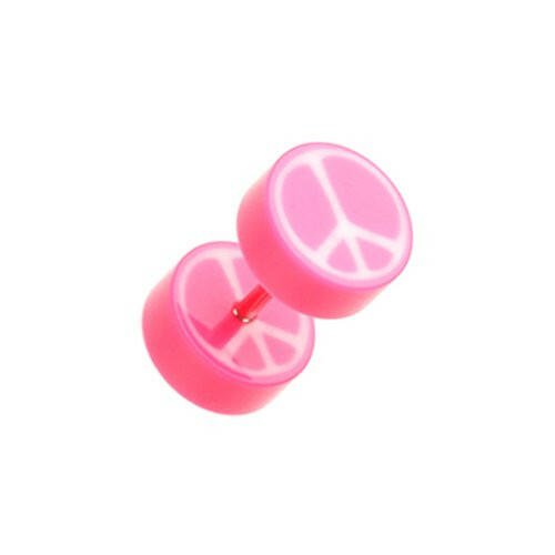 Peace Retro UV Acrylic Fake Plug Fake Plug Impulse Piercings 16 gauge (1.2mm) Pink