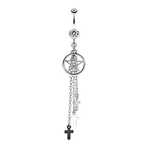 Pentagram Triple Cross Charm Dangle Belly Button Ring Navel Ring Impulse Piercings Clear