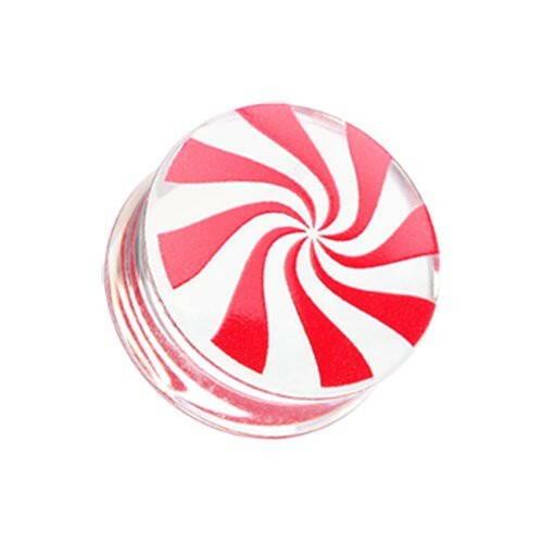 Peppermint Candy Swirl Clear UV Double Flared Ear Gauge Plug Plugs Impulse Piercings 2 GA (6.5mm)