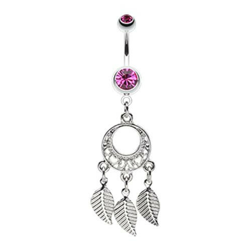 Petit Heart Hoop Dream Catcher Belly Button Ring Navel Ring Impulse Piercings Fuchsia