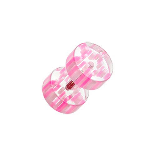 Pin Stripe UV Acrylic Fake Plug Fake Plug Impulse Piercings 16 gauge (1.2mm) Pink