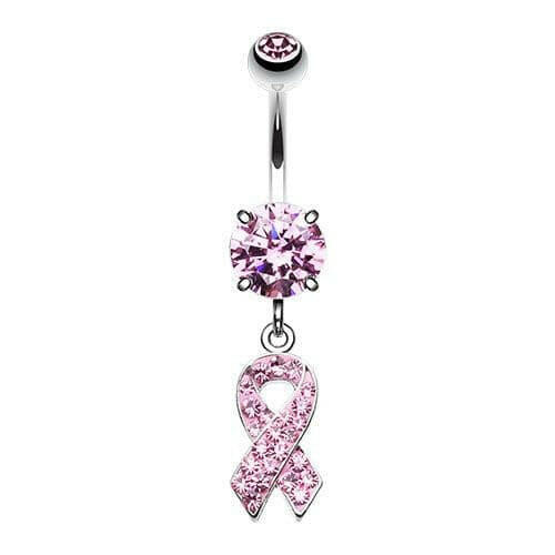 Pink Awareness Ribbon Multi-Sprinkle Dot Dangle Belly Button Ring Navel Ring Impulse Piercings