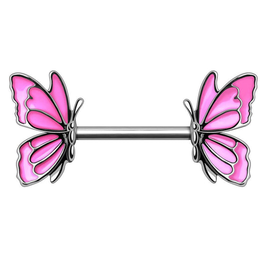 Pink Butterfly Nipple Bar Nipple Ring Impulse Piercings