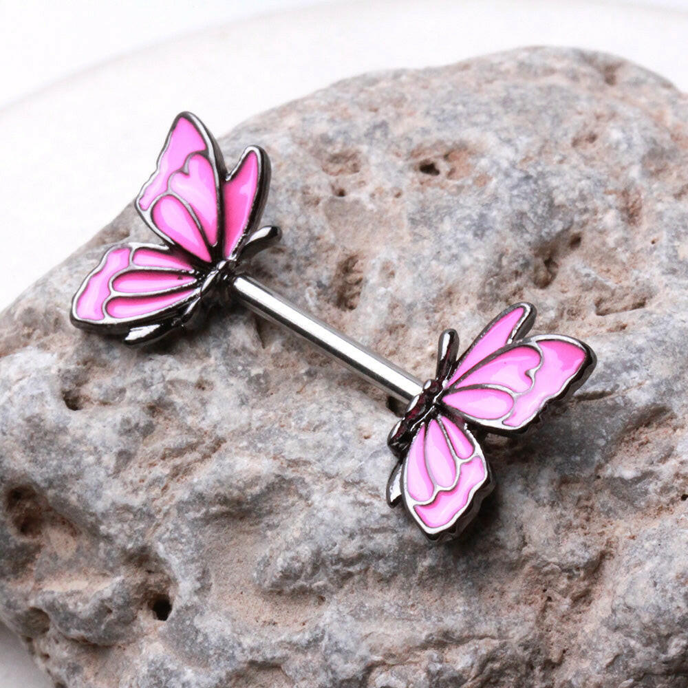 Pink Butterfly Nipple Bar Nipple Ring Impulse Piercings